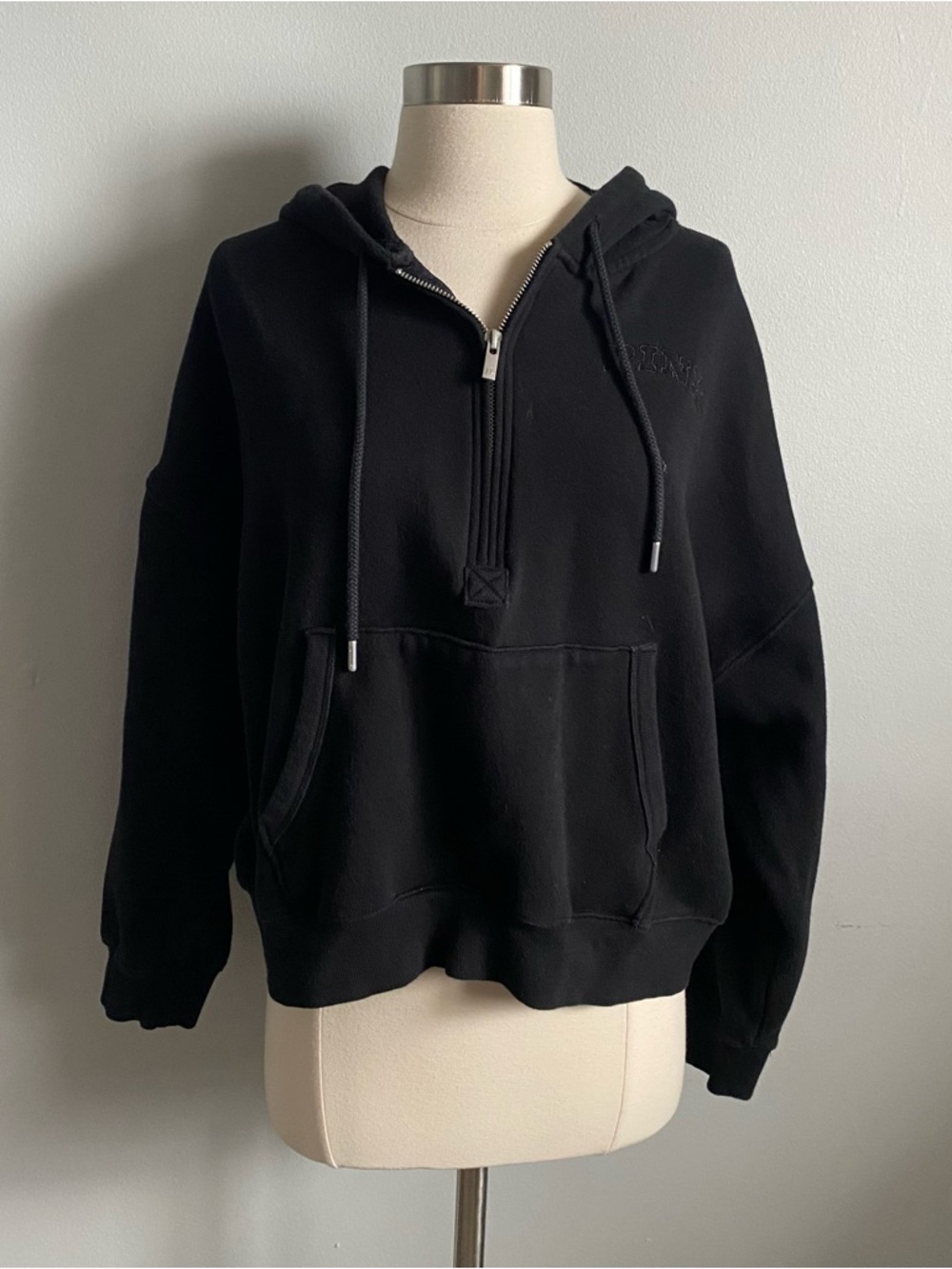 Victoria’s Secret PINK Campus Fleece Black Half-Zip Hoodie
